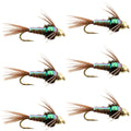 Bead Head Flash Back Pheasant Tail Nymph Fly Fishing Flies - 6 Flies Hook Size 12
