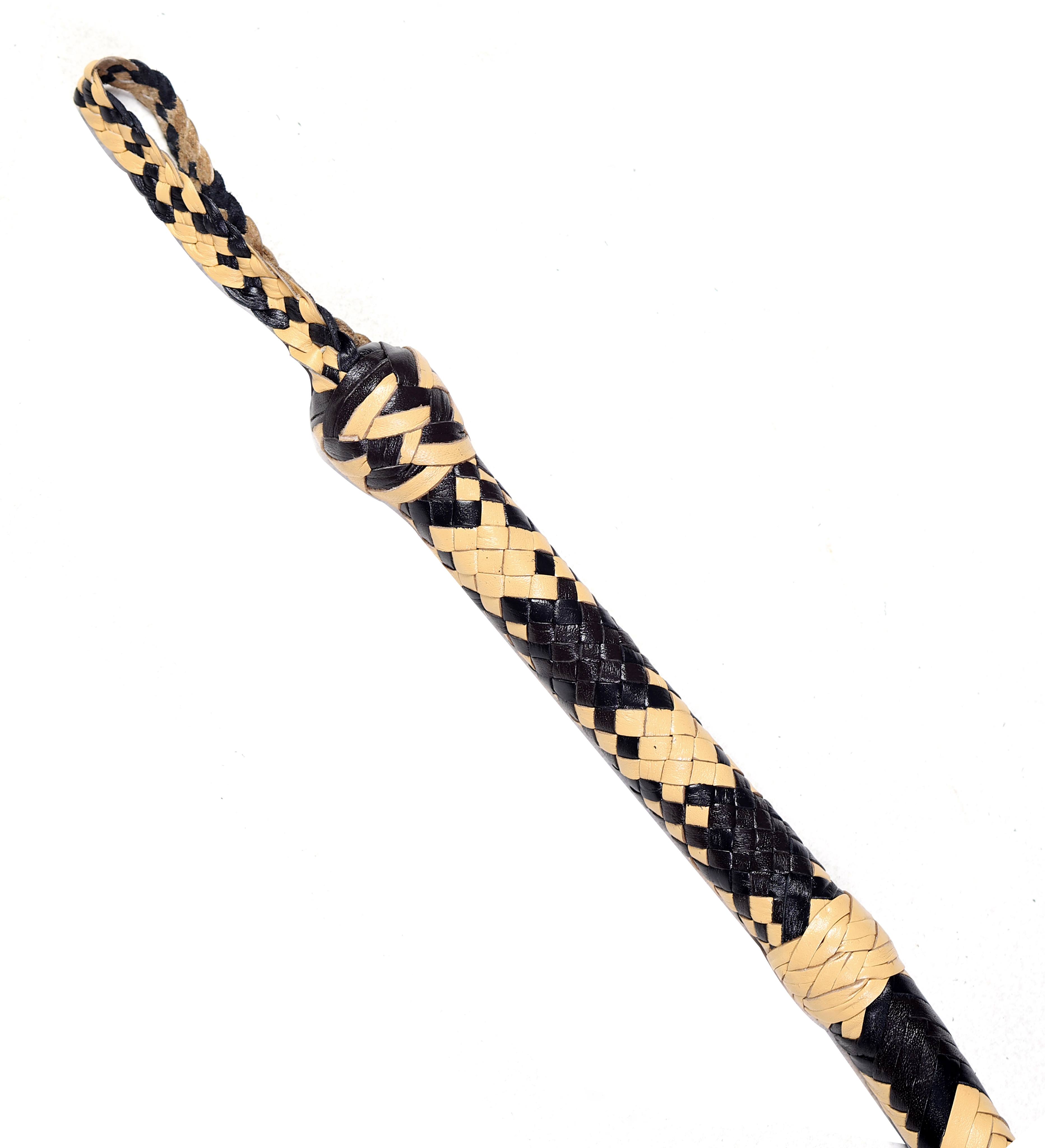 Yellow & Black Leather Bull Whip – Handmade Braided Whip