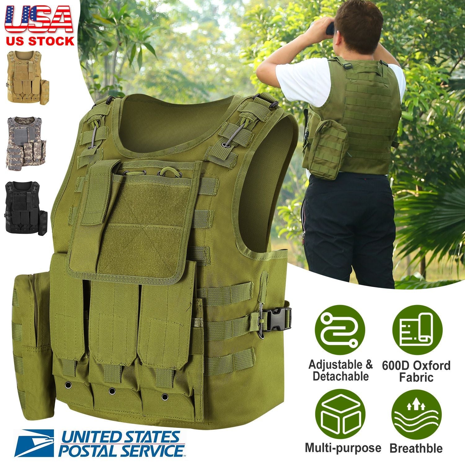 Adults Tactical Vest Military Airsoft Paintball Vest Camouflage Combat Vest for Hunting Army Fans CS War Game