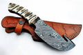 Custom Handmade Damascus steel Hunting Knife / Skinning Knife With Amazing  Stag Horn Handle and Leather Sheathp DK-0106