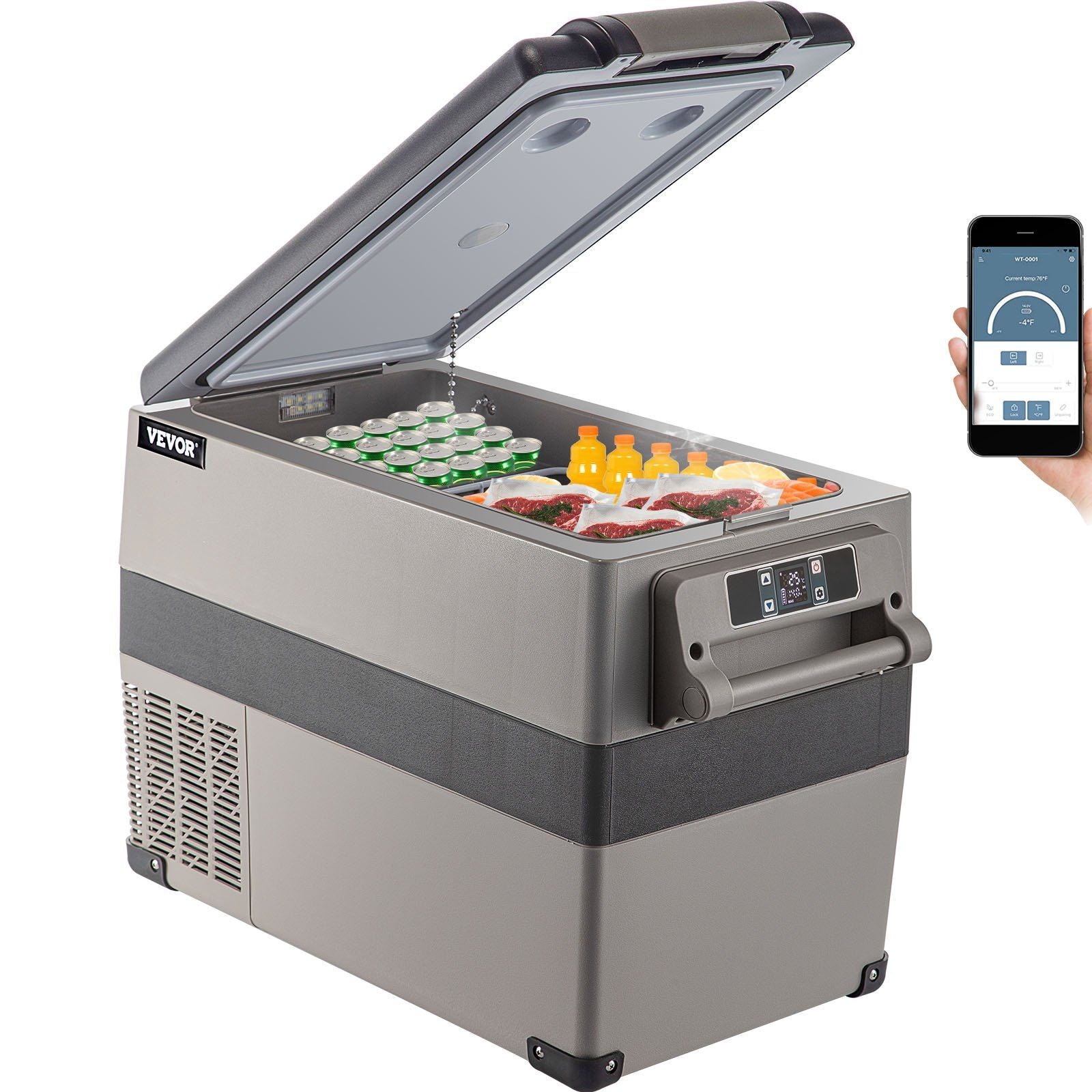 12 Volt Refrigerator 45L(48qt) Fast Cooling Portable Freezer with App Control(-4°F~68°F) Car Fridge with 12/24v DC & 110-240v AC for Travel, Camping and Home Use, 48 Quart, Black
