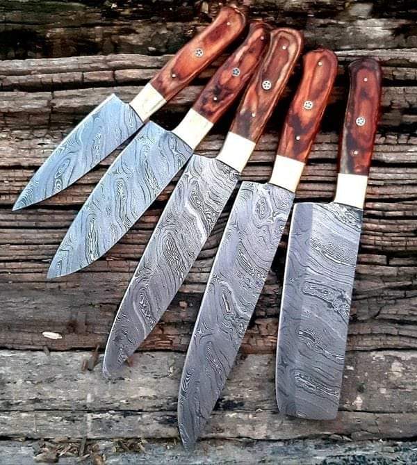 Custom Handmade Japanese Steel Knife – 13” Damascus Blade with Pakka Wood Handle, Brass Bolster & Leather Roll