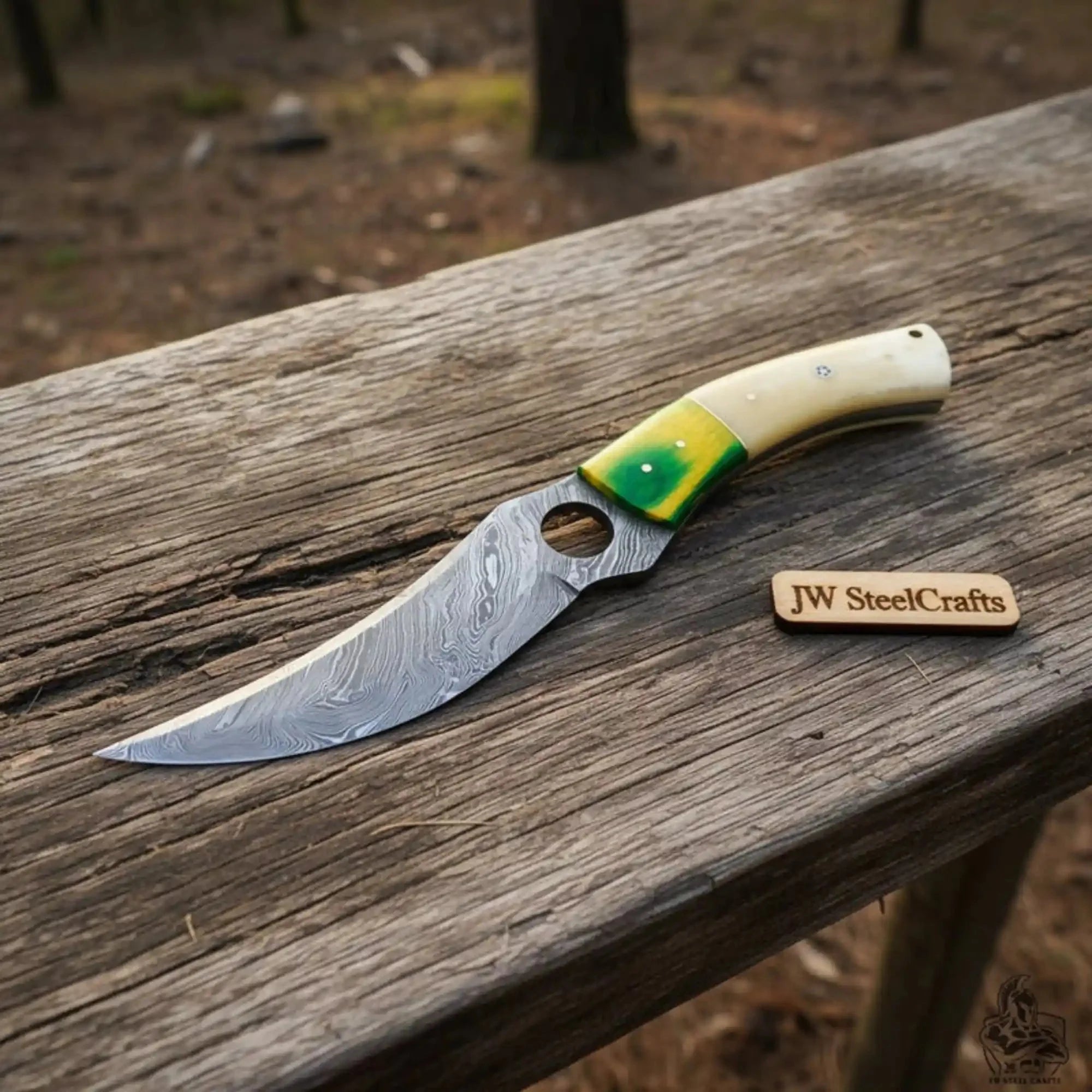 Damascus Hunting Knife 8.5” Fixed Blade