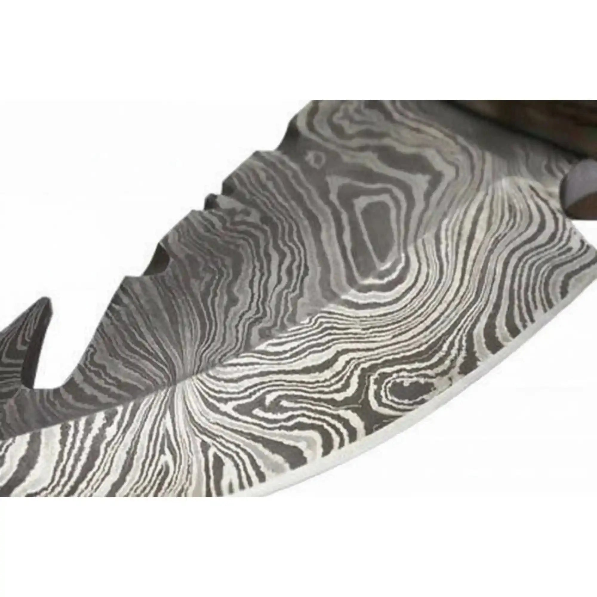 Damascus Steel Skinner Knife w/ Stag Handle and Gut Hook /Hunting Fixed Blade Knife