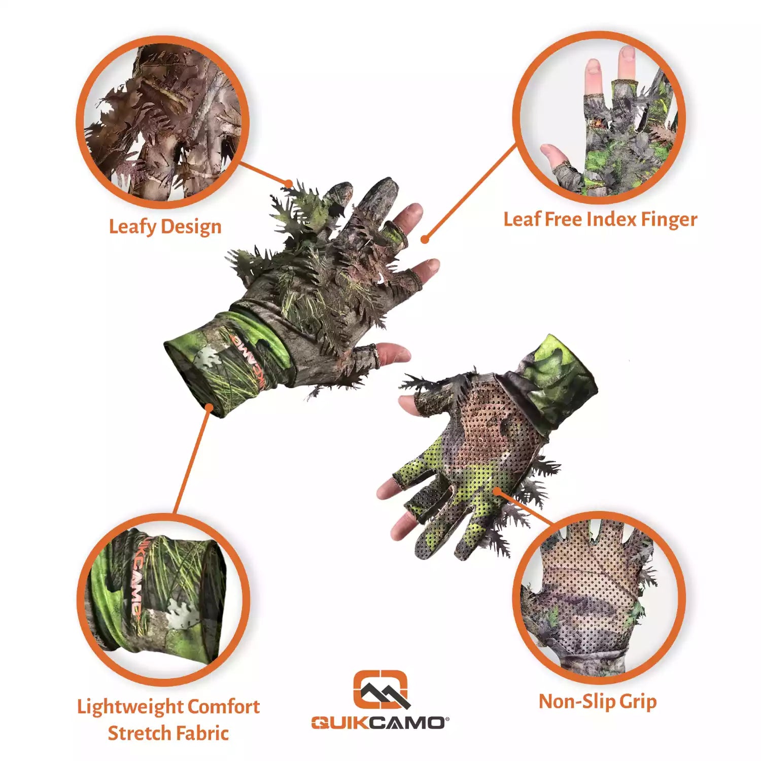 Leafy Camo Gloves in Mossy Oak and Realtree - Fingerless or Touchscreen Tips