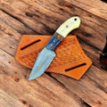Handmade Damascus Cowboy Knife – 8" Bone & Wood Handle