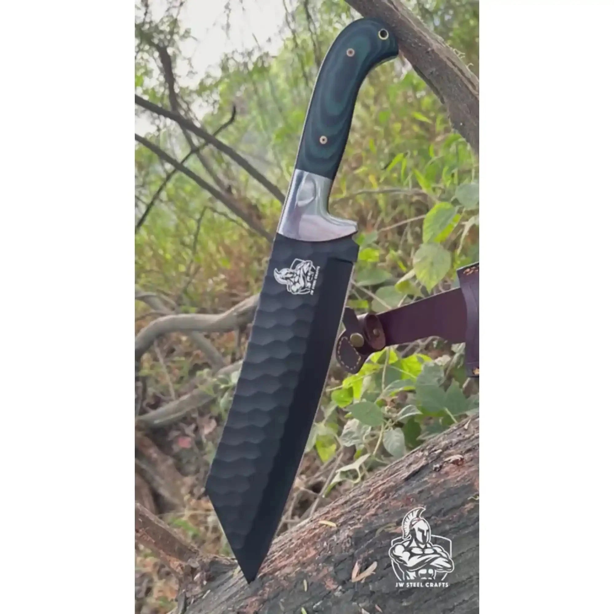 Green Micarta Handle Forged Machete – Full Tang Stainless Steel Outdoor Knife