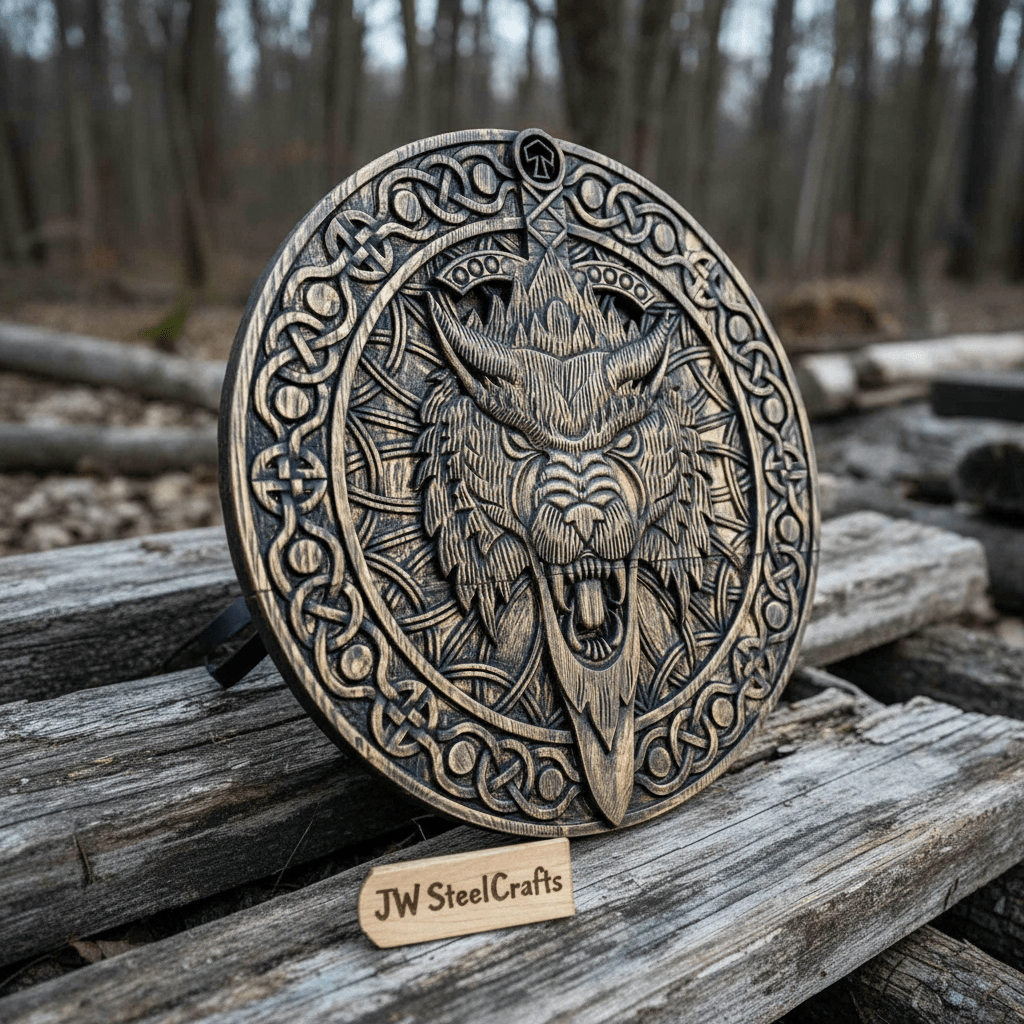 Handcrafted Viking Shield with Matching Engraved Axe – Nordic Art Decor Set