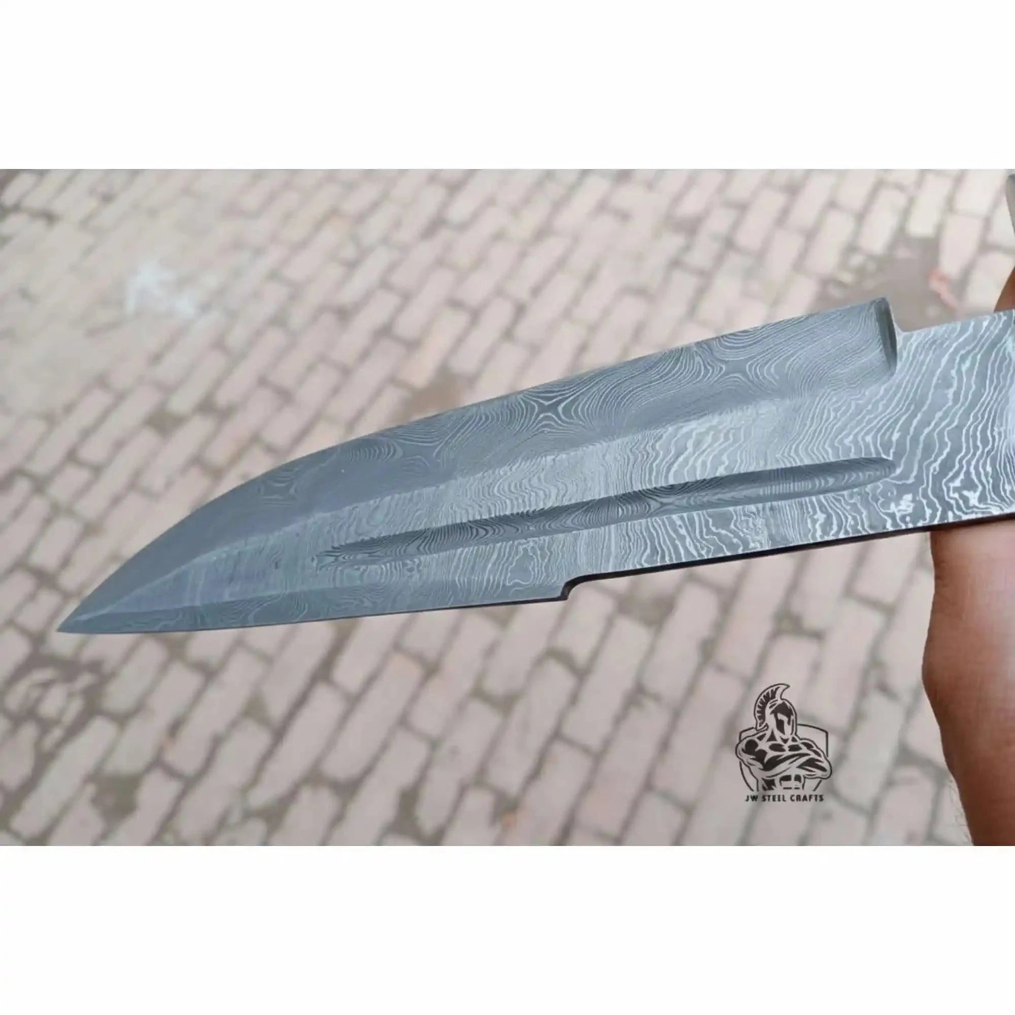 Handmade Coffin Handle Clip Point Bowie Knife Damascus Steel Blade Red Resin Handle Custom Fixed Blade JW SteelCrafts