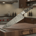 Handmade Damascus Gyuto Chef Knife, Full Tang Japanese Kitchen Knife with Steel Bolster and Grey Wood Handle, Forged Damascus Steel Cooking Knife, JW SteelCrafts