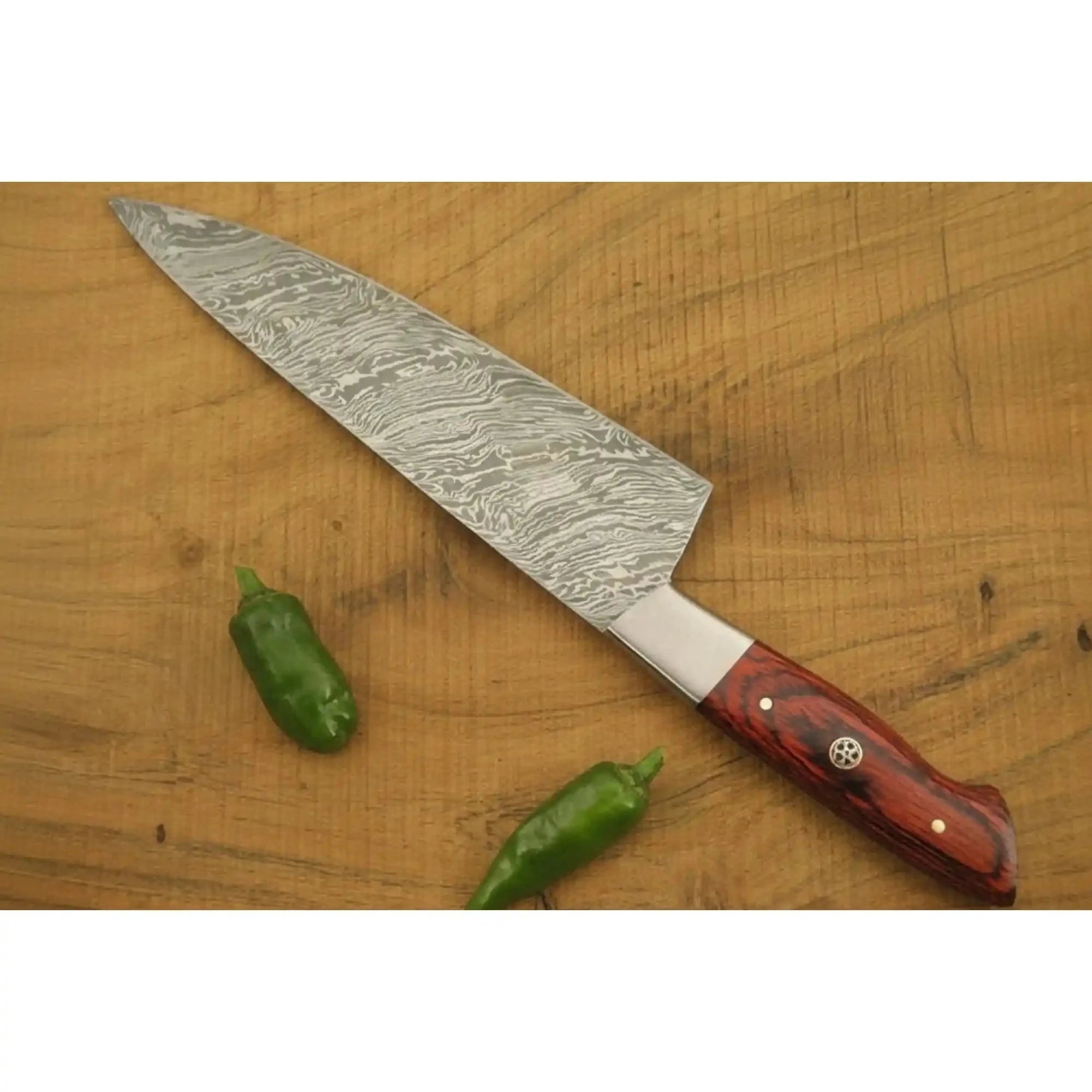 Handmade Damascus Gyuto Knife with Red Pakka Wood Handle, Japanese Chef Knife, Forged Damascus Steel Kitchen Knife, Professional Cooking Blade, JW SteelCrafts