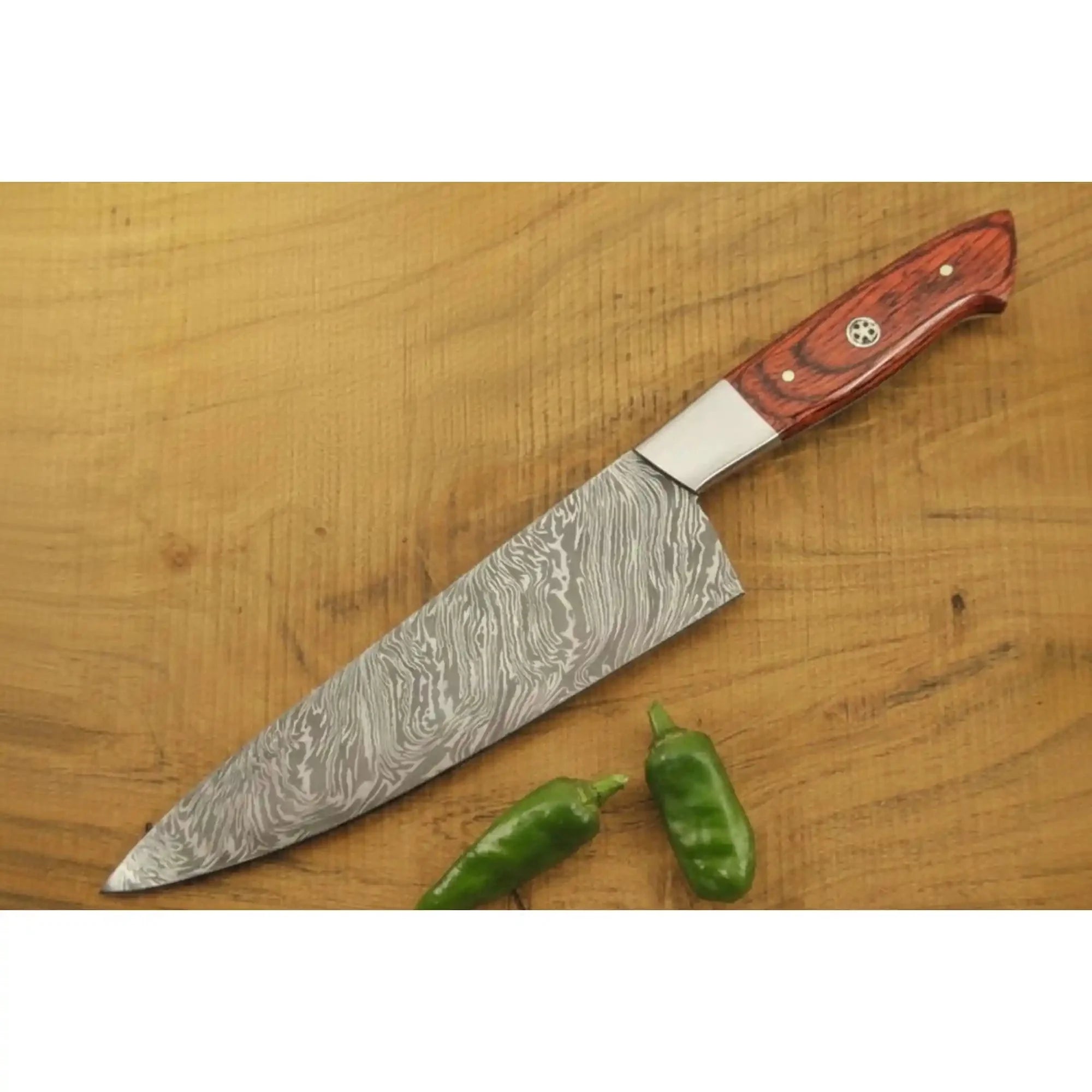Handmade Damascus Gyuto Knife with Red Pakka Wood Handle, Japanese Chef Knife, Forged Damascus Steel Kitchen Knife, Professional Cooking Blade, JW SteelCrafts