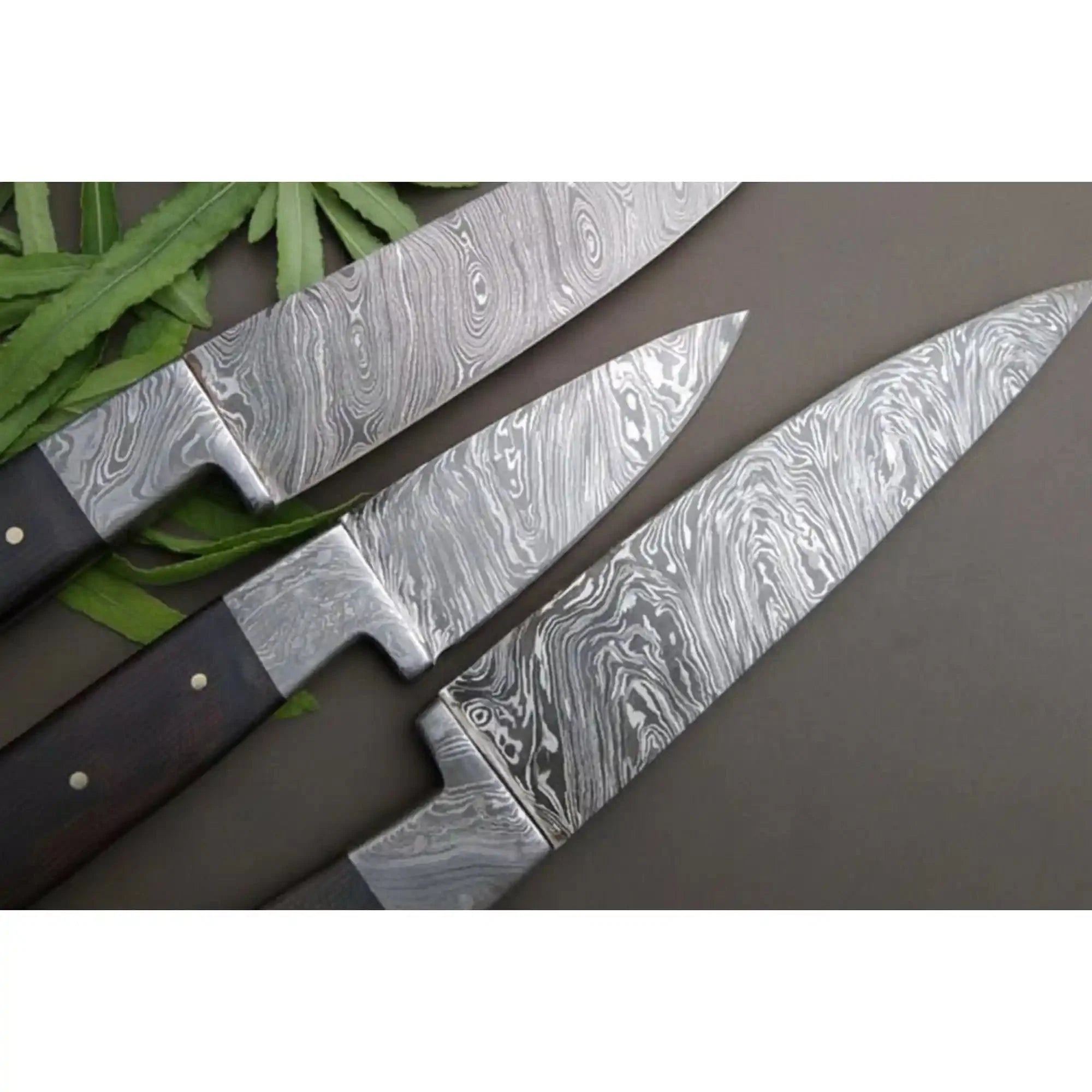 Handmade Damascus Kitchen Knife Set of 3 with Black Micarta Handles, Chef Utility and Paring Knives, Full Tang Twisted Pattern Steel, Professional Cooking Knife Set