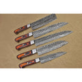 Handmade Damascus Kitchen Knife Set of 5 with Red Pakka Wood Handles, Full Tang Chef Santoku Utility and Cleaver Knives – JW SteelCrafts