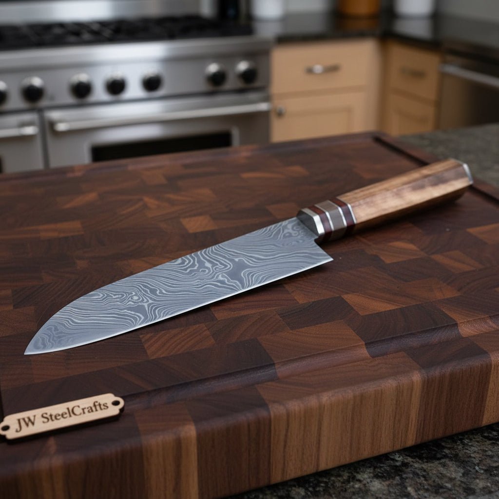Handmade Damascus Petty Knife, Walnut Wood Handle, Japanese Utility Knife, Forged Damascus Steel Small Kitchen Knife, JW SteelCrafts