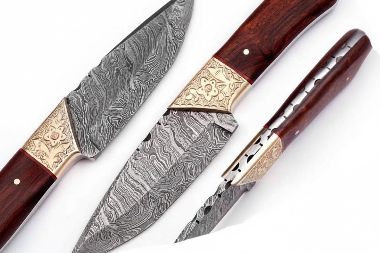 Handmade Damascus Petty Knife with Engraved Brass Bolster, Japanese Utility Knife, Forged Damascus Steel Kitchen Knife, Rosewood Handle, JW SteelCrafts