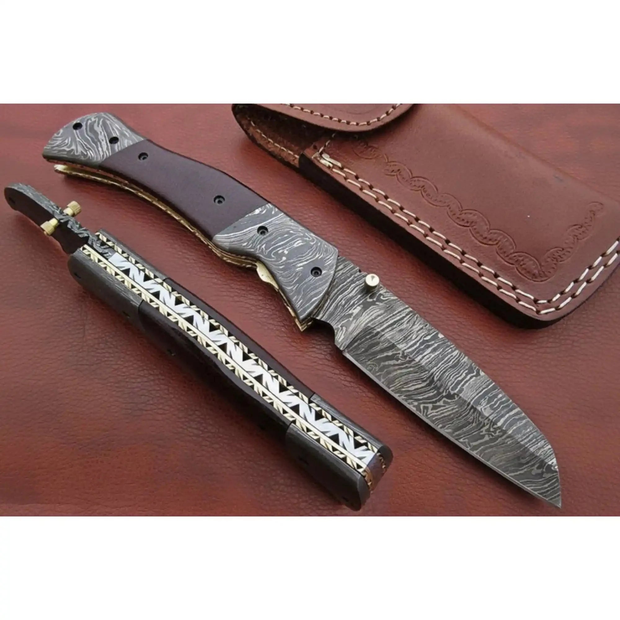 Handmade Damascus Steel Folding Knife – Matte Black Handle with Brass Liner & Thumb Stud | JW SteelCrafts