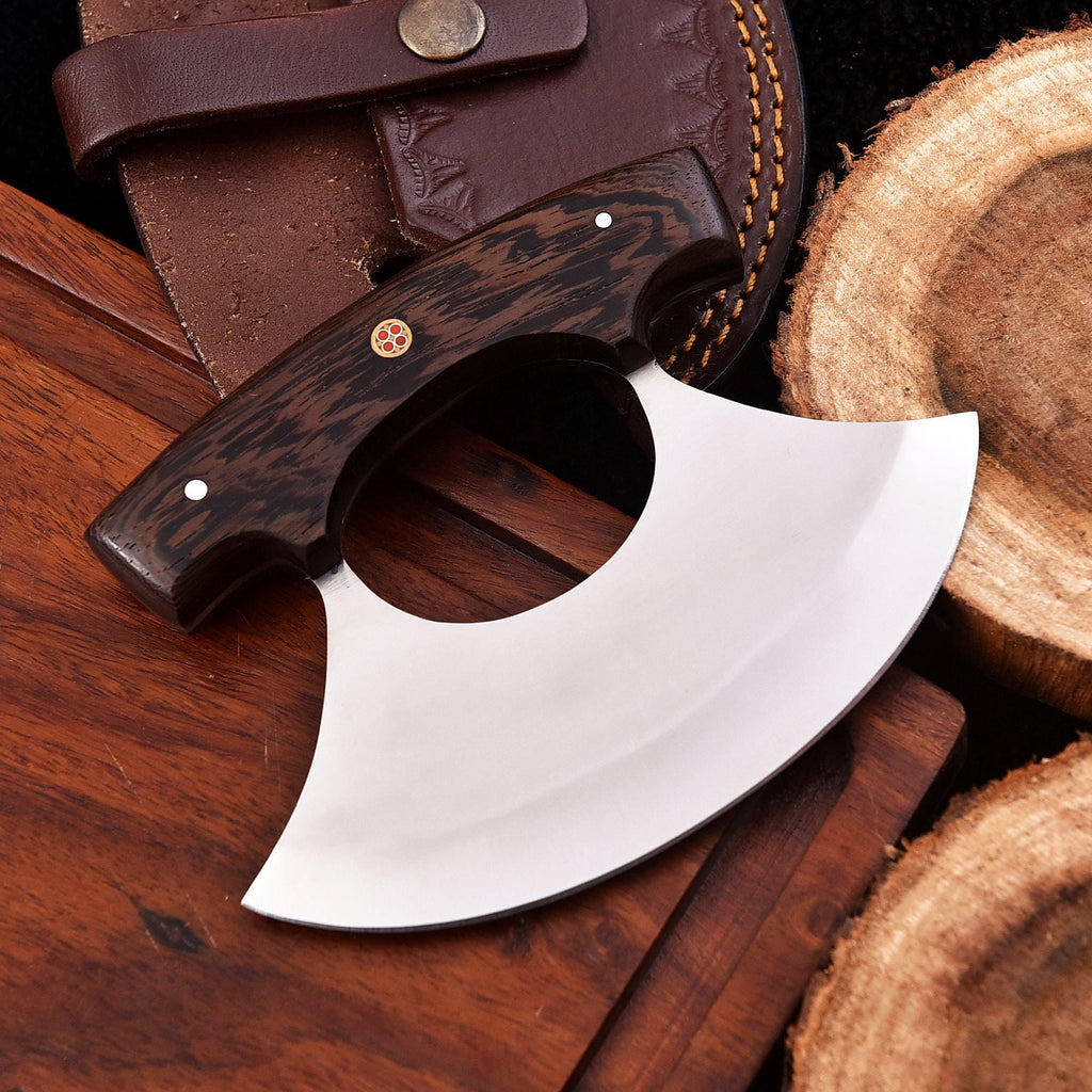 Handmade Stainless Steel Ulu Knife – Wenge Wood Handle | 5.5” Blade | Mosaic Pin | JW SteelCrafts
