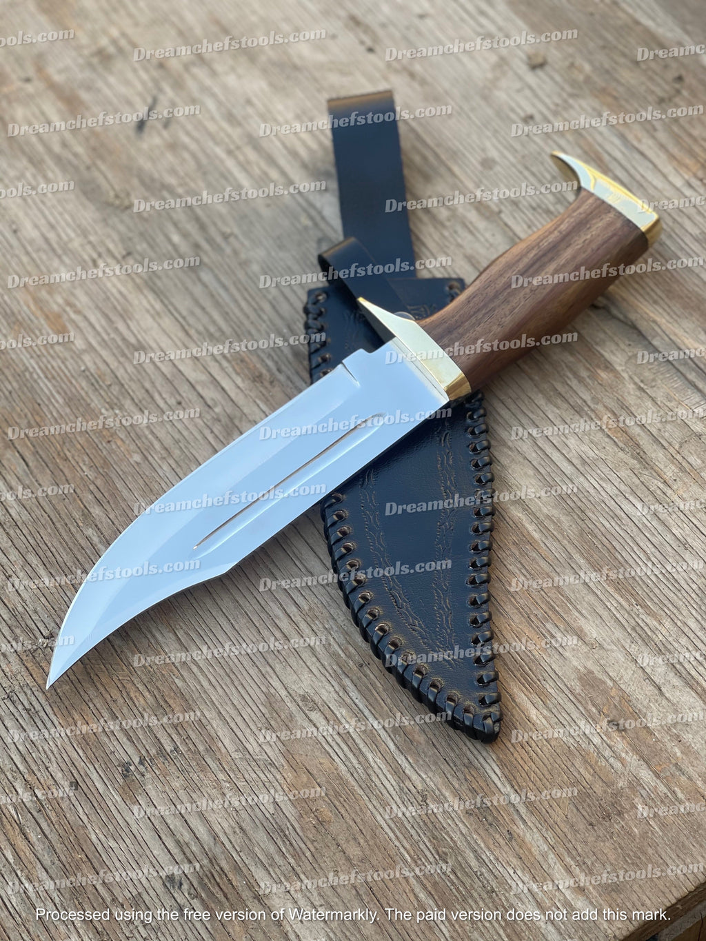 Custom Handmade 13" D2 Steel Hunting Bowie Knife with Olive Wood Handle, Brass Guard, and Leather Sheath