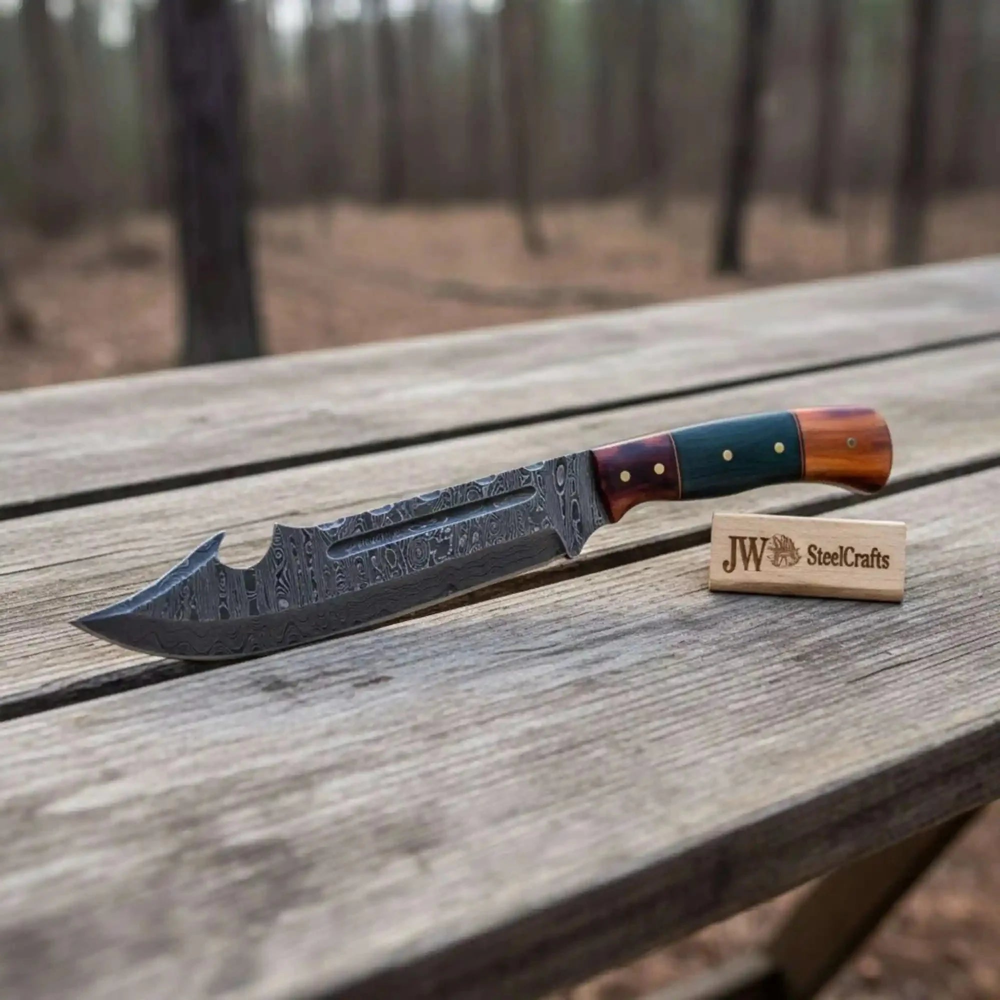 Harpoon Point Bowie Knife, Handmade Damascus Steel Blade, Coffin Handle Grip, Custom Guard, JW SteelCrafts
