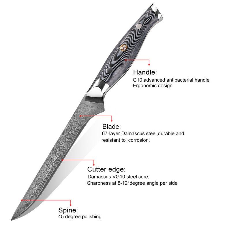 Handmade Damascus Steel Fishing Fillet Knife with G10 Micarta Handle - 13 Inch Overall Length