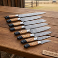 JW SteelCrafts 7-Piece Full Tang Damascus Gyuto Knife Set with Olive Wood and Black Resin Handles
