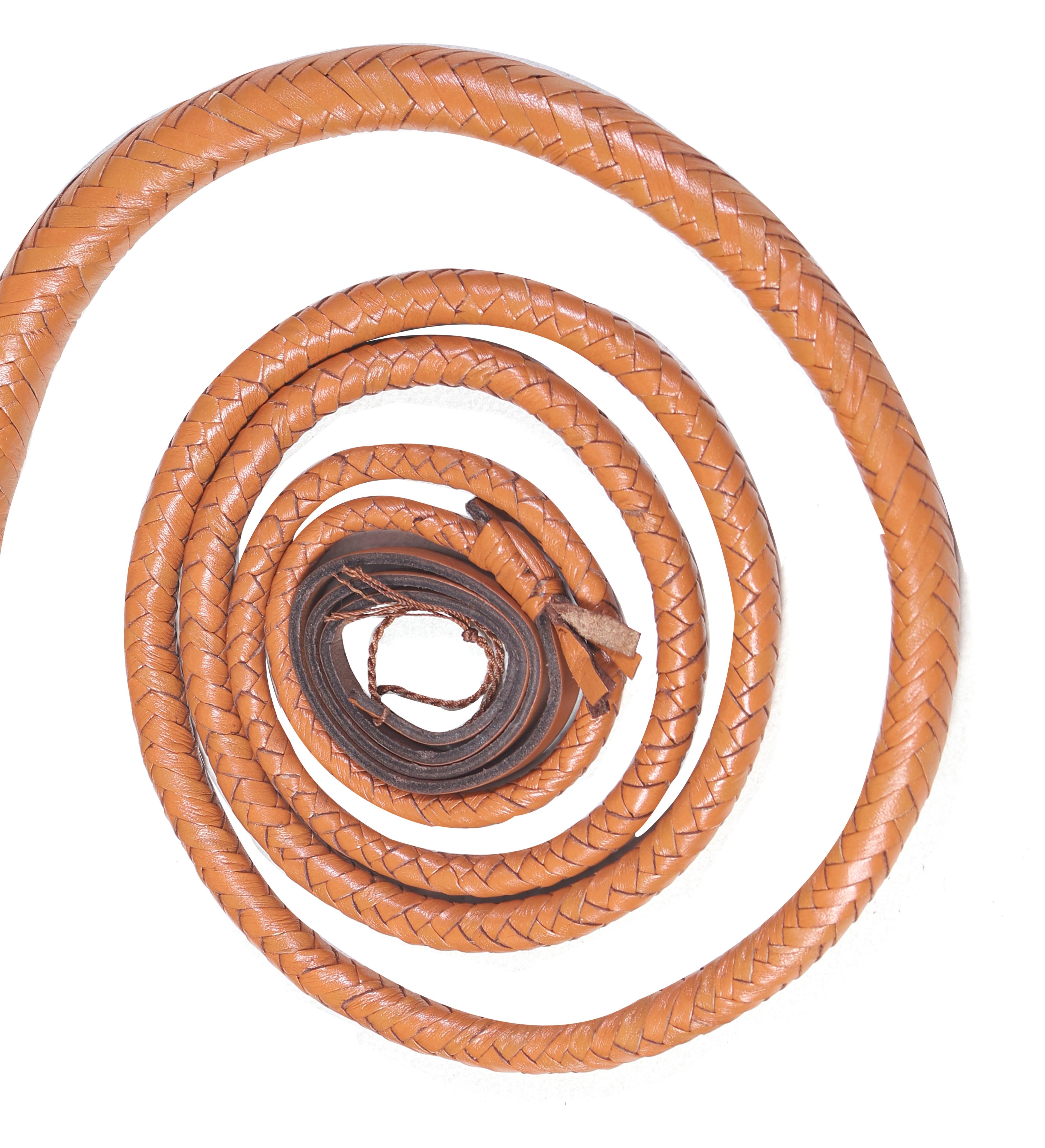 Handmade Tan Leather Bull Whip – 16-Plait Braided Whip for Whipcracking