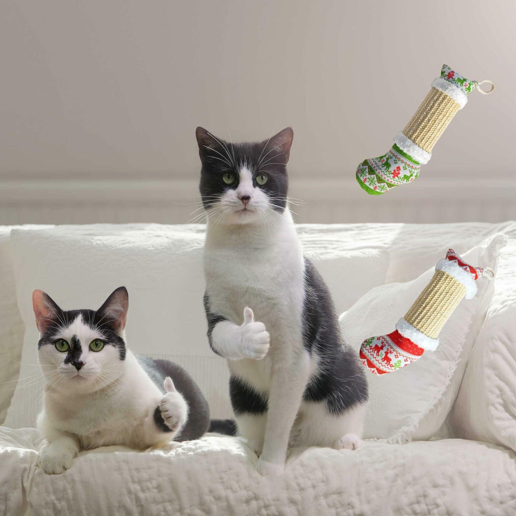 FuneeTop Interactive Cat Kicker Toy Stocking Shape 12'' Natural Sisal Red