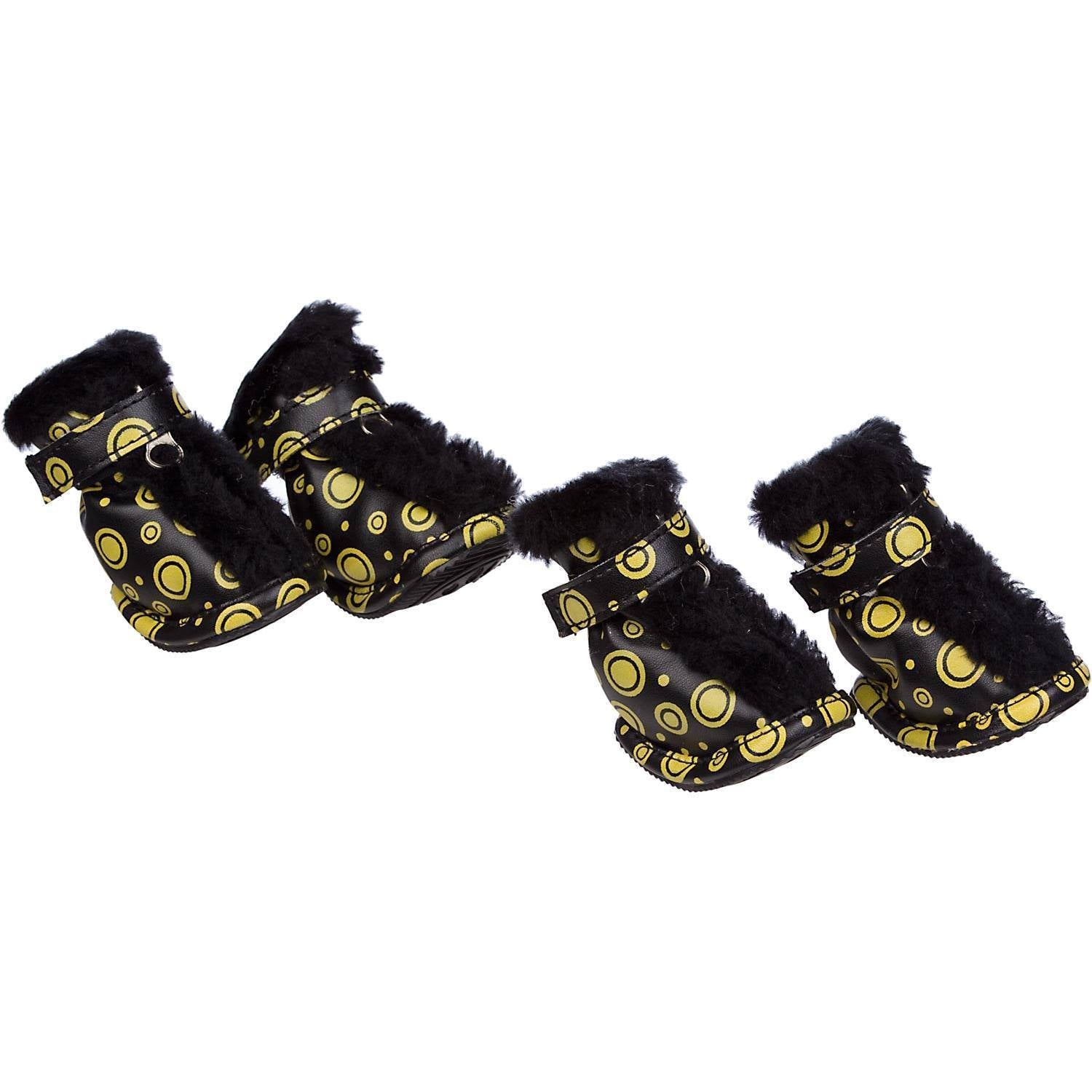 Pet Life ® Fur-Comfort 3M Insulated Fashion Fur and PVC Waterproof Winter Dog Boots - Set of 4