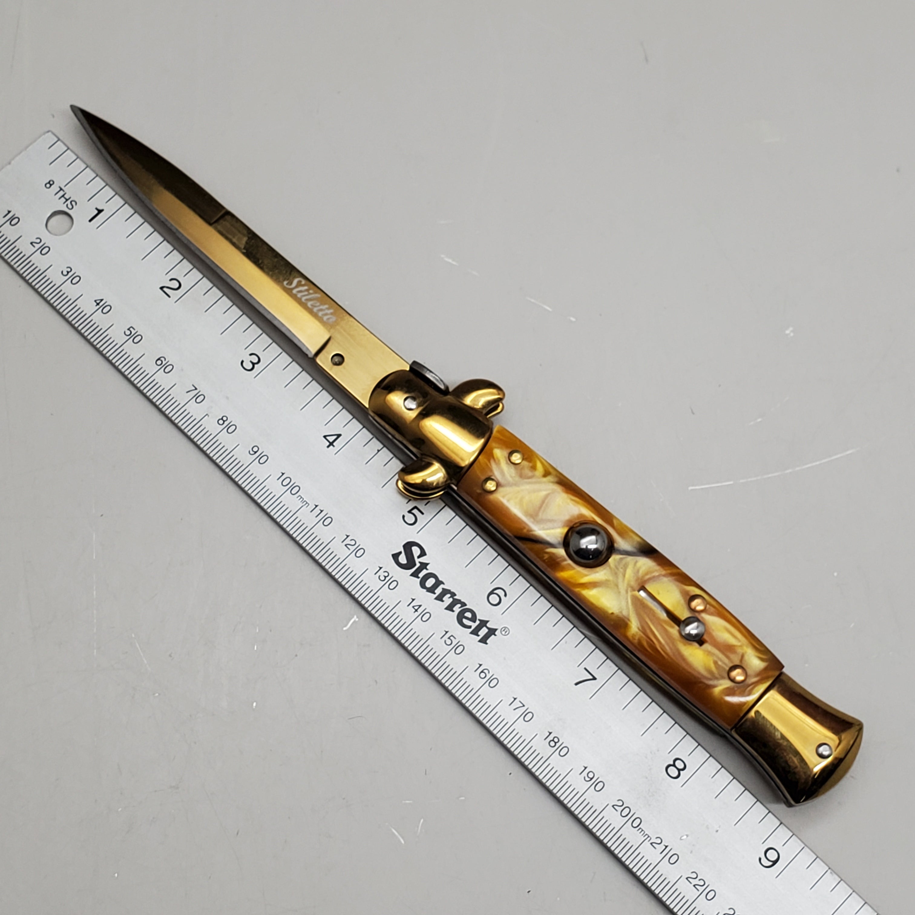 ZA@ ARMED FORCE TACTICAL Hand Crafted OTF Pocket Knife 9"Knife4"Blade Yellow/Gold ST-6GYW