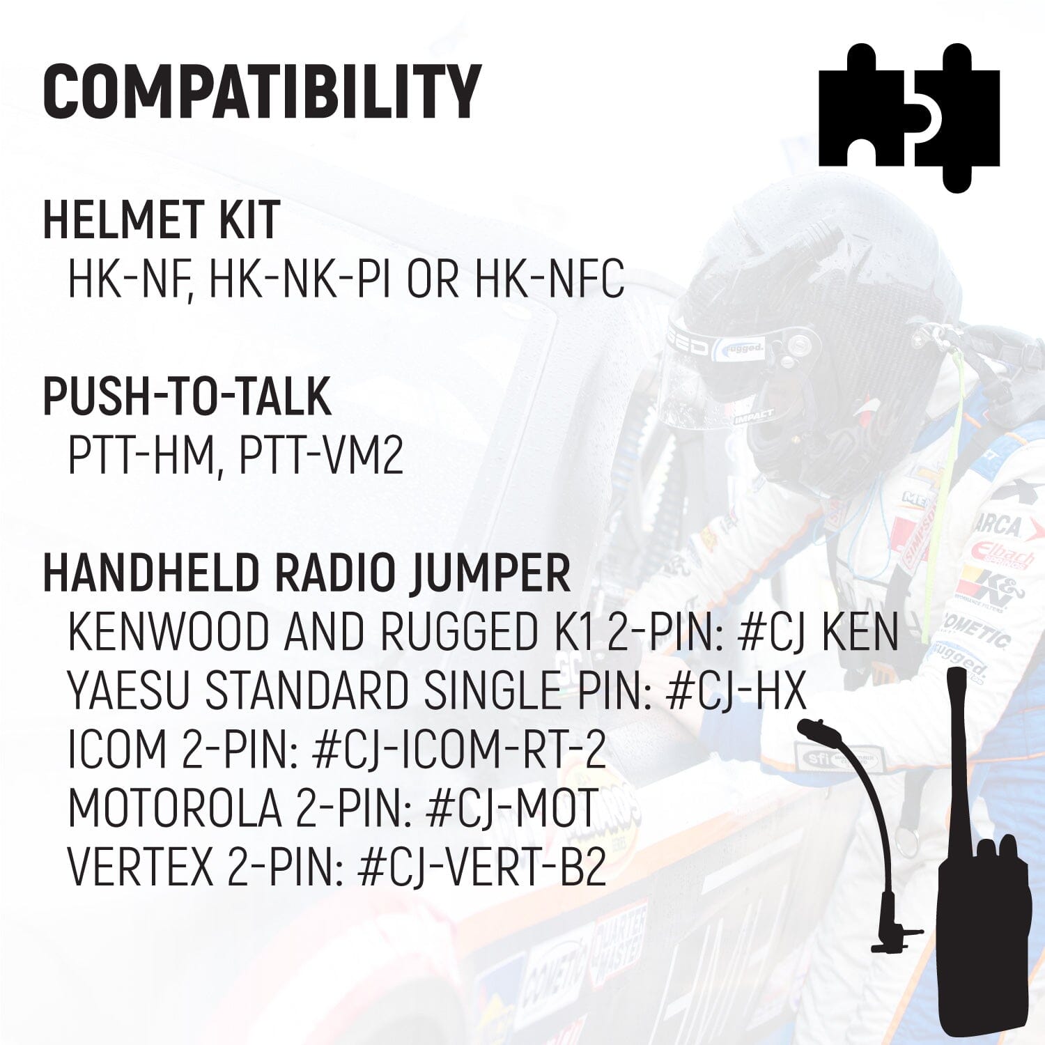 Rugged Radios NASCAR 3-Conductor 3C Circle Track Road Race Car Harness